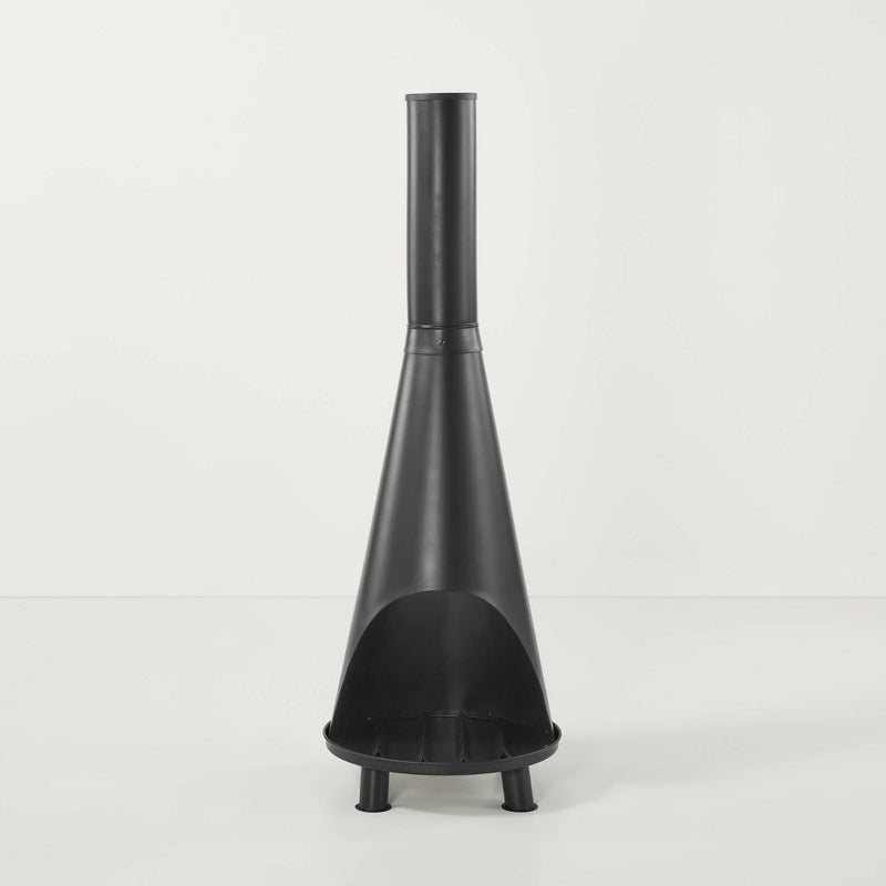 Wood Burning Outdoor Metal Fire Pit Chimenea Black - Hearth & Hand with Magnolia: Patio Heating, Rust-Resistant Steel (LOCAL PICKUP ONLY)