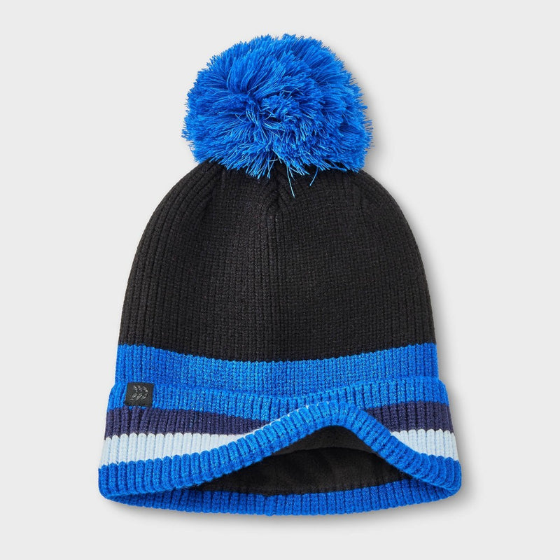 Kids' Striped Cuff Pom Beanie - All In Motion Cobalt Blue One Size Fits Most