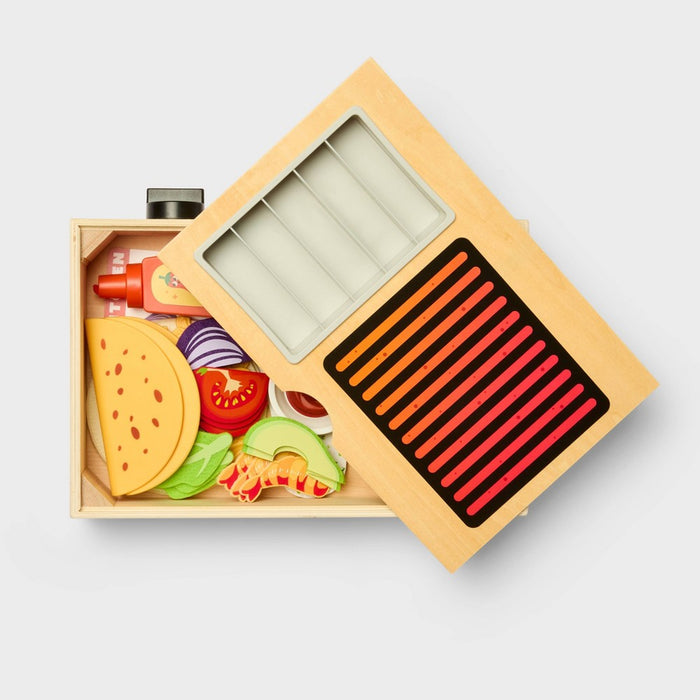 Taco Night Play Set - Gigglescape: Creative Play Food & Toy Kitchens, 67 Pieces, Ages 3+, Plastic & Wood
