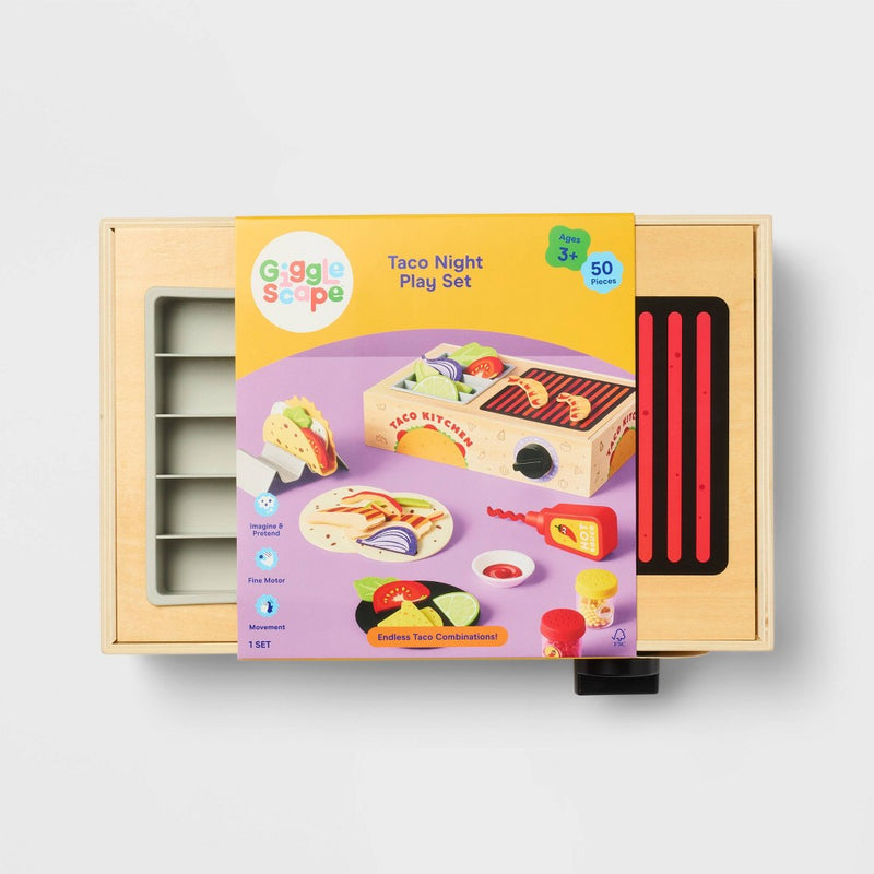 Taco Night Play Set - Gigglescape: Creative Play Food & Toy Kitchens, 67 Pieces, Ages 3+, Plastic & Wood