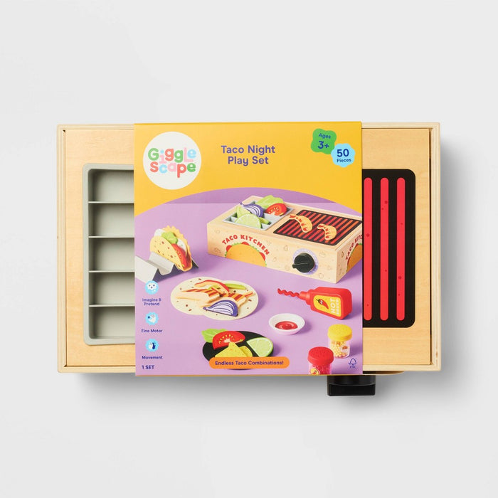 Taco Night Play Set - Gigglescape: Creative Play Food & Toy Kitchens, 67 Pieces, Ages 3+, Plastic & Wood