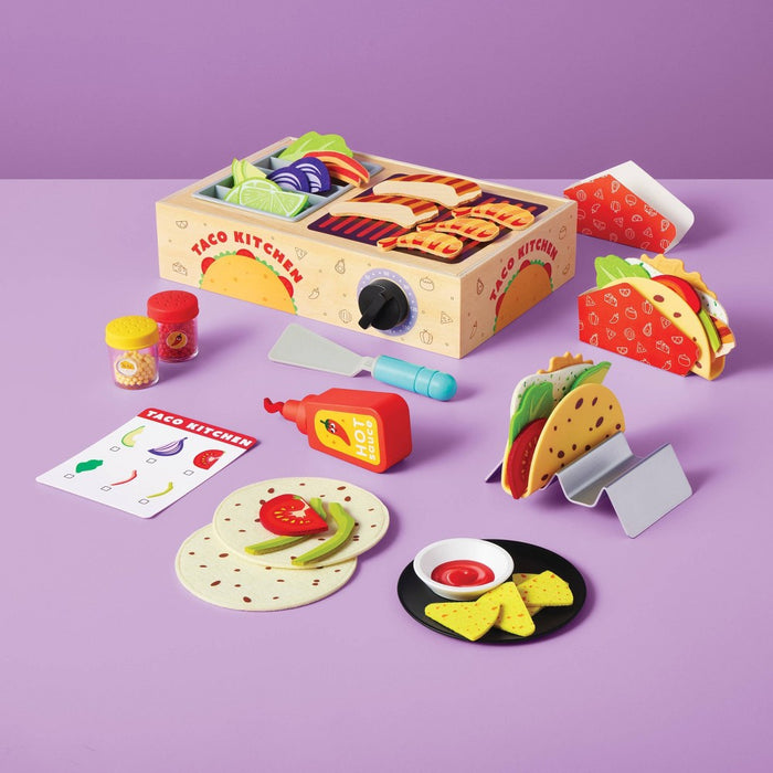 Taco Night Play Set - Gigglescape: Creative Play Food & Toy Kitchens, 67 Pieces, Ages 3+, Plastic & Wood