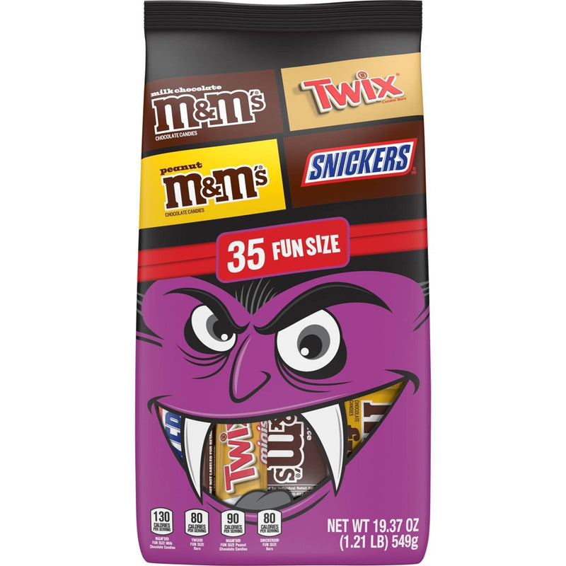 Snickers, Twix, and M&M's Halloween Milk Chocolate Fun Size Variety Candy Bag - 19.37oz/35Ct
