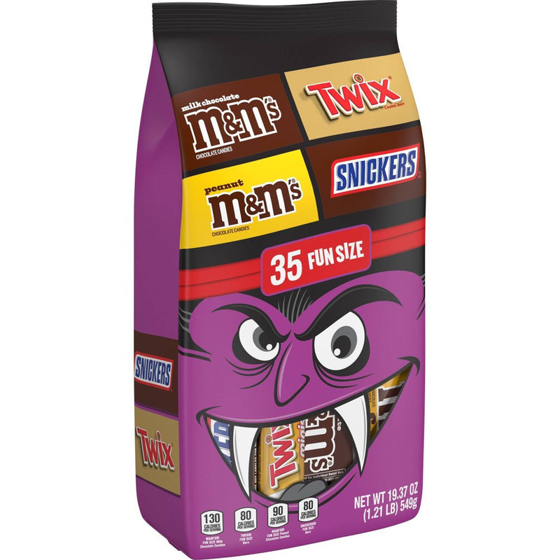 Snickers, Twix, and M&M's Halloween Milk Chocolate Fun Size Variety Candy Bag - 19.37oz/35Ct