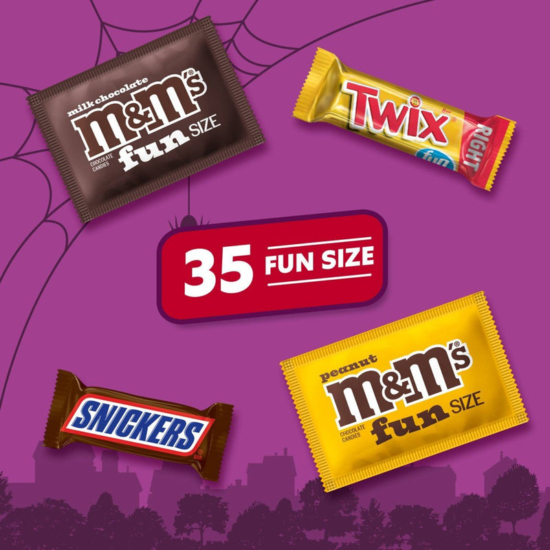 Snickers, Twix, and M&M's Halloween Milk Chocolate Fun Size Variety Candy Bag - 19.37oz/35Ct
