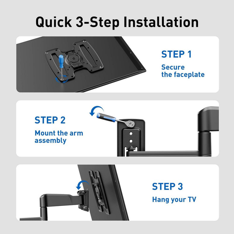 ErgoAV Small Motion TV Wall mount 19"- 43" TVs