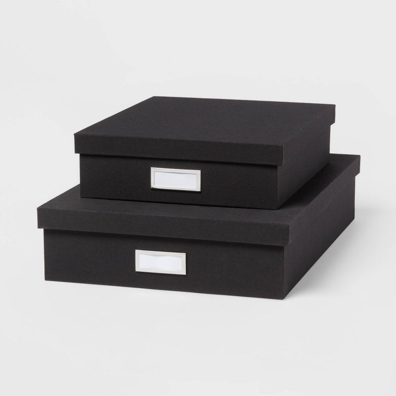 Canvas Desk Storage Box Set of 2 Black - Brightroom: Office Organization, Polyester Canvas, Desk Organizers, 18"x12.5"x3.75"