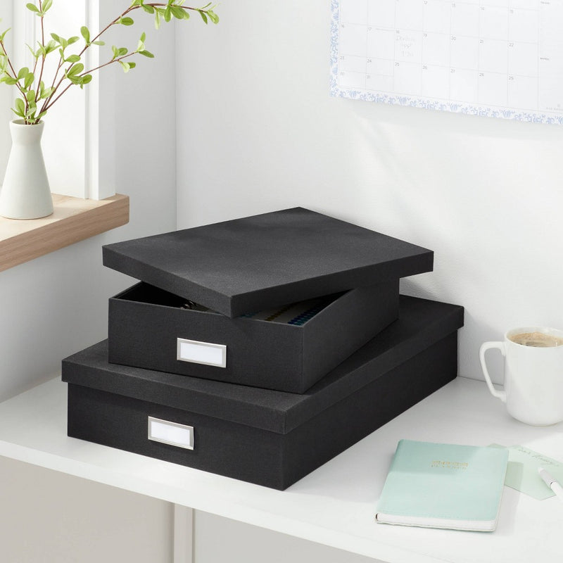 Canvas Desk Storage Box Set of 2 Black - Brightroom: Office Organization, Polyester Canvas, Desk Organizers, 18"x12.5"x3.75"