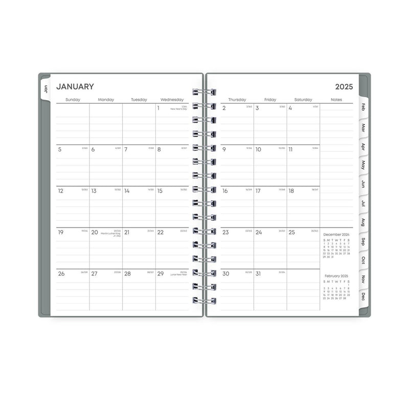 BlueSky 2025 Daily/Monthly Planner 8.19"x6.38" Slate Gray Arrows: Wire-Bound, Adult, Tabs, Small Paper Size