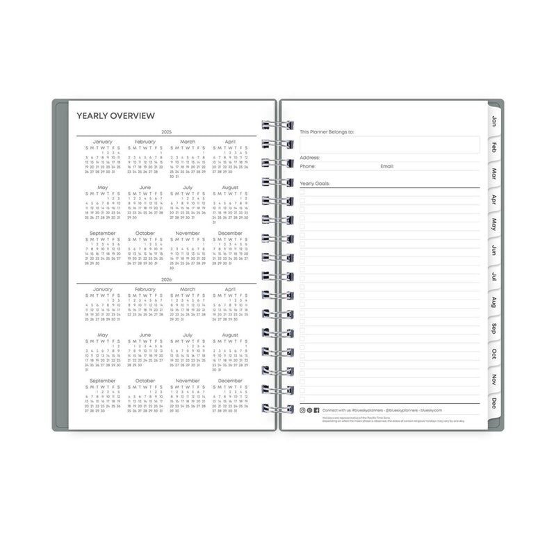 BlueSky 2025 Daily/Monthly Planner 8.19"x6.38" Slate Gray Arrows: Wire-Bound, Adult, Tabs, Small Paper Size