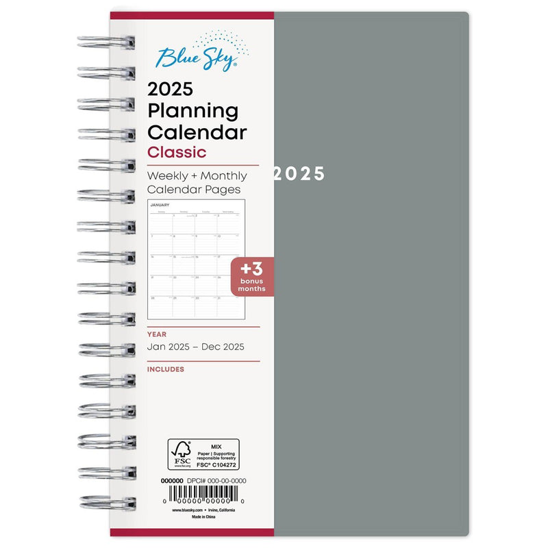 BlueSky 2025 Daily/Monthly Planner 8.19"x6.38" Slate Gray Arrows: Wire-Bound, Adult, Tabs, Small Paper Size