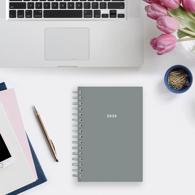 BlueSky 2025 Daily/Monthly Planner 8.19"x6.38" Slate Gray Arrows: Wire-Bound, Adult, Tabs, Small Paper Size