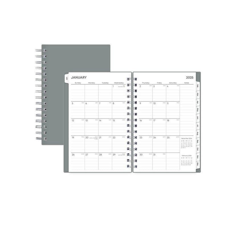 BlueSky 2025 Daily/Monthly Planner 8.19"x6.38" Slate Gray Arrows: Wire-Bound, Adult, Tabs, Small Paper Size