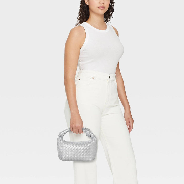 Mini Woven Handbag Clutch - A New Day Metallic Silver