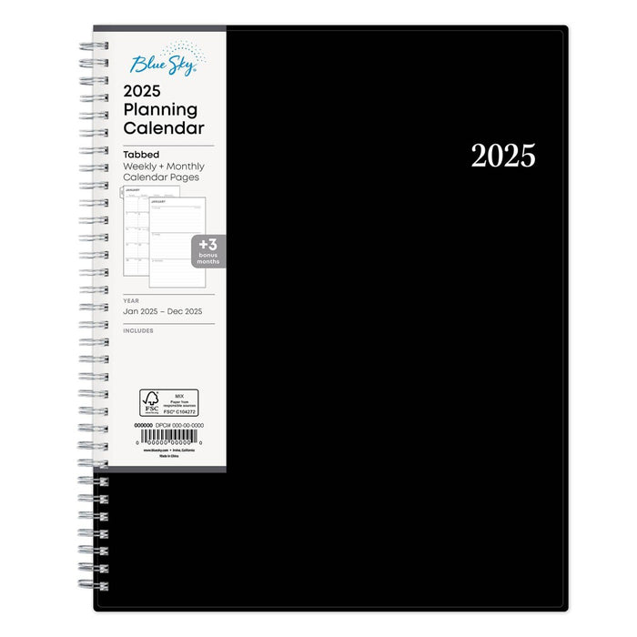 BlueSky 2025 Weekly/Monthly Planner 11.18"x9.37" Wirebound Black: Adult Stationery, Paper, Tabs, January-December