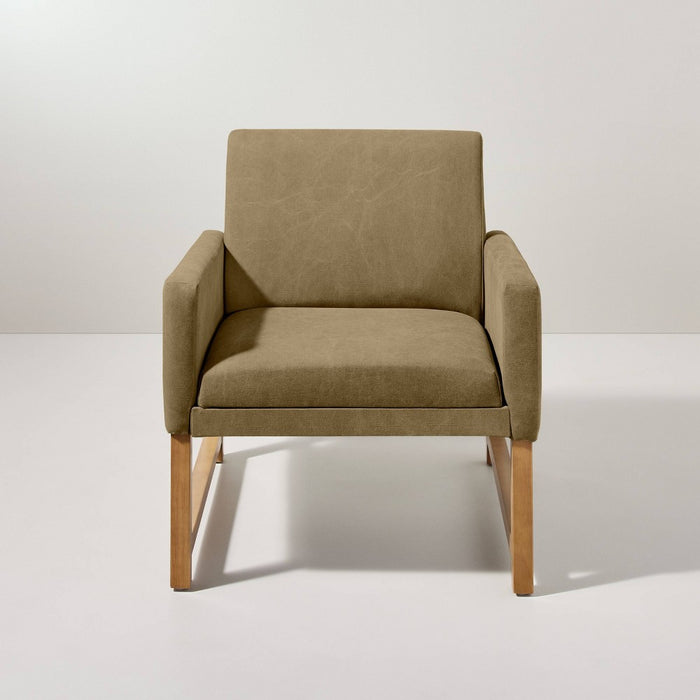 Canvas Upholstered Accent Arm Chair - Khaki: Rubberwood Frame, Foam Cushion - Hearth & Hand with Magnolia (LOCAL PICKUP ONLY)