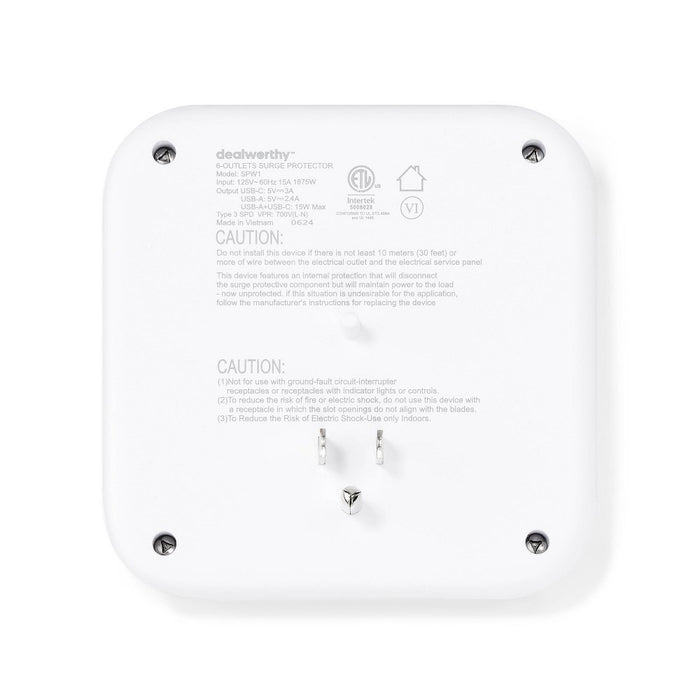 6-Outlet Surge Protector Wall Tap 900J with USB C and USB A - dealworthy White