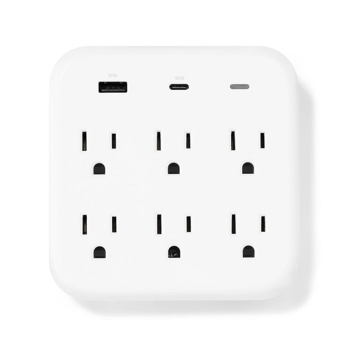 6-Outlet Surge Protector Wall Tap 900J with USB C and USB A - dealworthy White