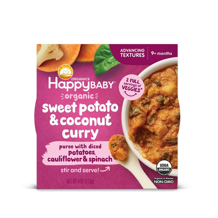 Happy Baby Organics Advancing Texture Bowls, Sweet Potato & Coconut Curry Puree - 4oz