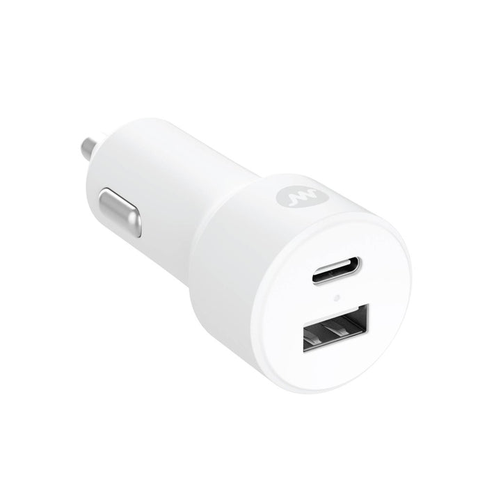 Just Wireless Pro Series 32W 2-Port USB-A & USB-C Car Charger - White