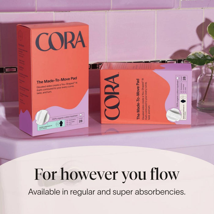 Cora Made-to-Move Regular Pads with Wings Organic Cotton Topsheet Ultra Thin - Regular Absorbency - 28ct