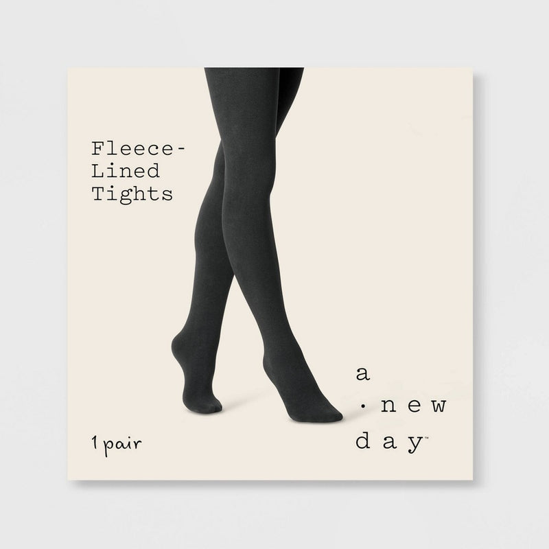 Women's Flat Knit Fleece Lined Tights - A New Day Black M/L