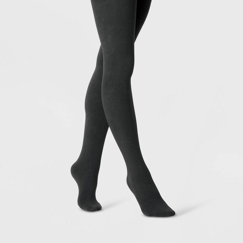 Women's Flat Knit Fleece Lined Tights - A New Day Black M/L