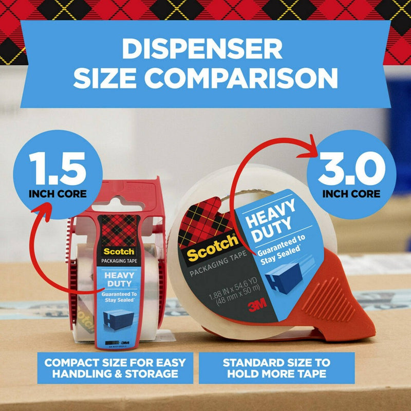 Scotch Heavy Duty Shipping Packing Tape, Holiday Shipping Supplies, 1.88 in. x 27.7 yd., 1 Tape Roll with Dispenser