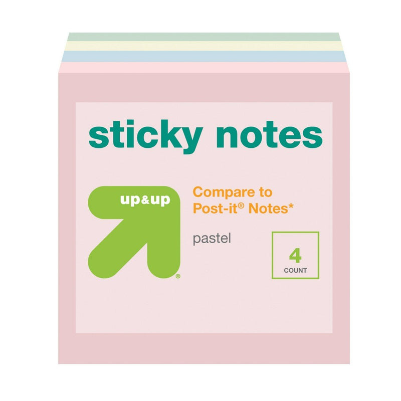 4pk 3"x3" Sticky Notes Pastel - up&up
