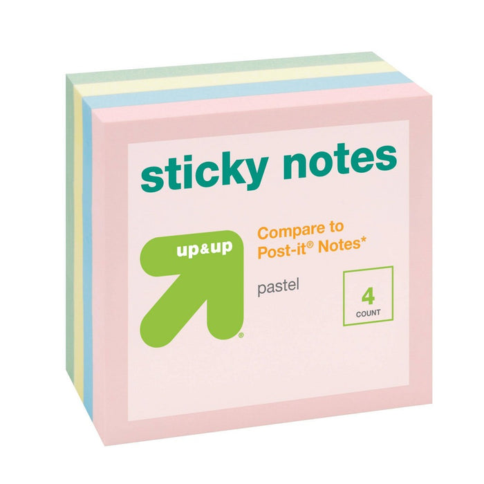4pk 3"x3" Sticky Notes Pastel - up&up