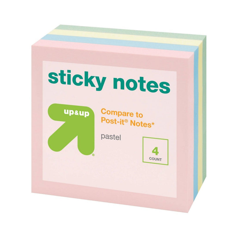 4pk 3"x3" Sticky Notes Pastel - up&up
