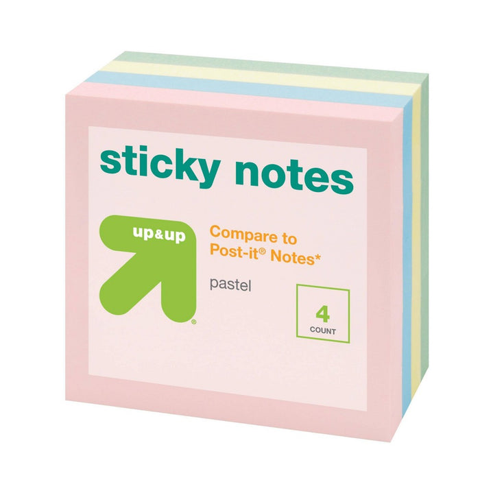 4pk 3"x3" Sticky Notes Pastel - up&up