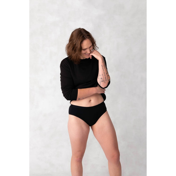 Saalt Heavy Absorbency Briefs Super Soft Modal Comfort Leak Proof Women's Period Underwear - Volcanic Black - L