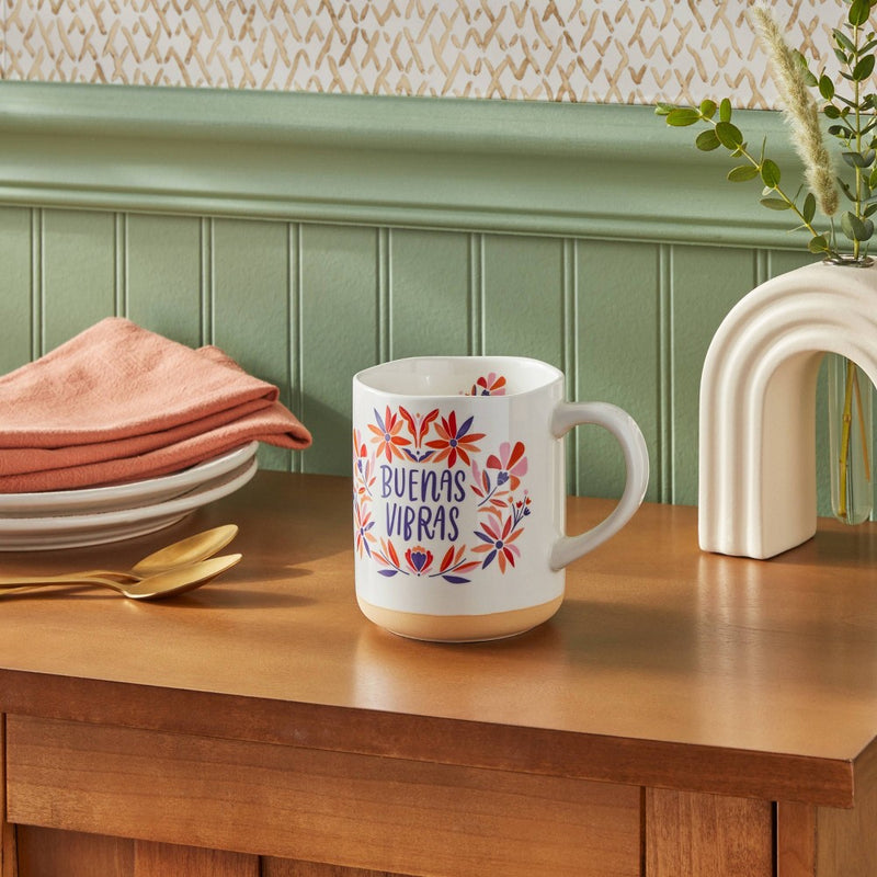 16oz Stoneware Buenas Vibras Mug White - Opalhouse: Microwave & Dishwasher Safe, Spanish Coffee Drinkware, 1 Piece