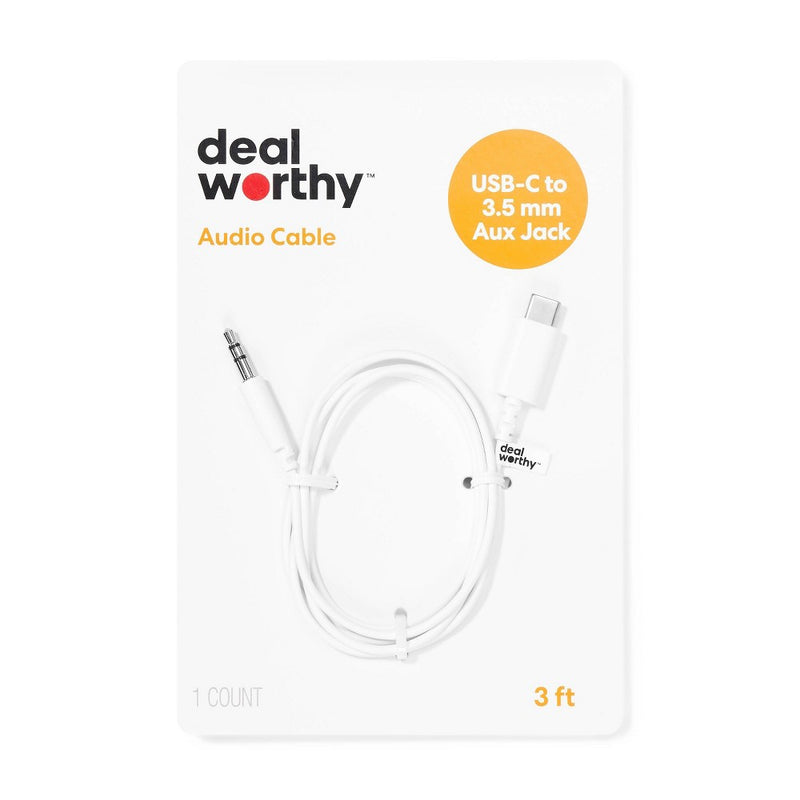 3' USB-C to AUX Cable - dealworthy White
