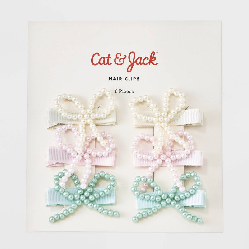 Girls' 6pk Clip Pearl Bow Set - Cat & Jack