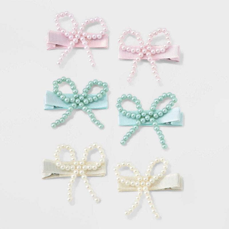 Girls' 6pk Clip Pearl Bow Set - Cat & Jack