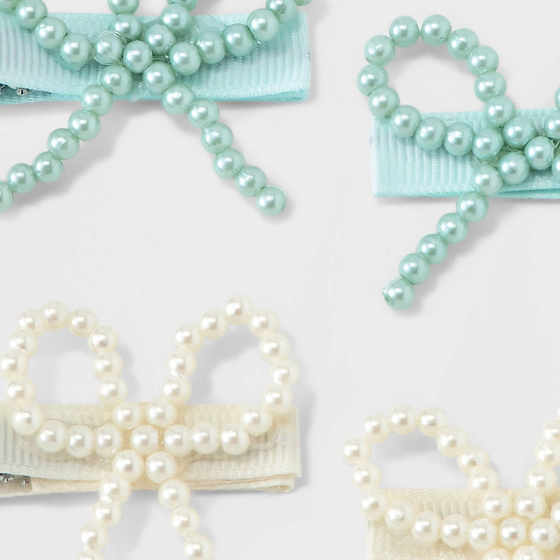 Girls' 6pk Clip Pearl Bow Set - Cat & Jack