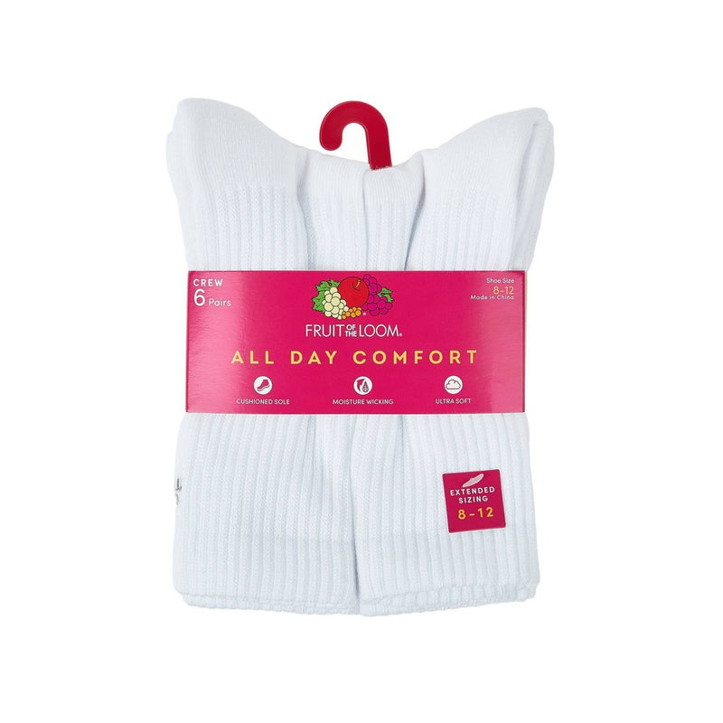 Fruit of the Loom Women's 6pk Comfort Cushion Crew Socks - White 8-12