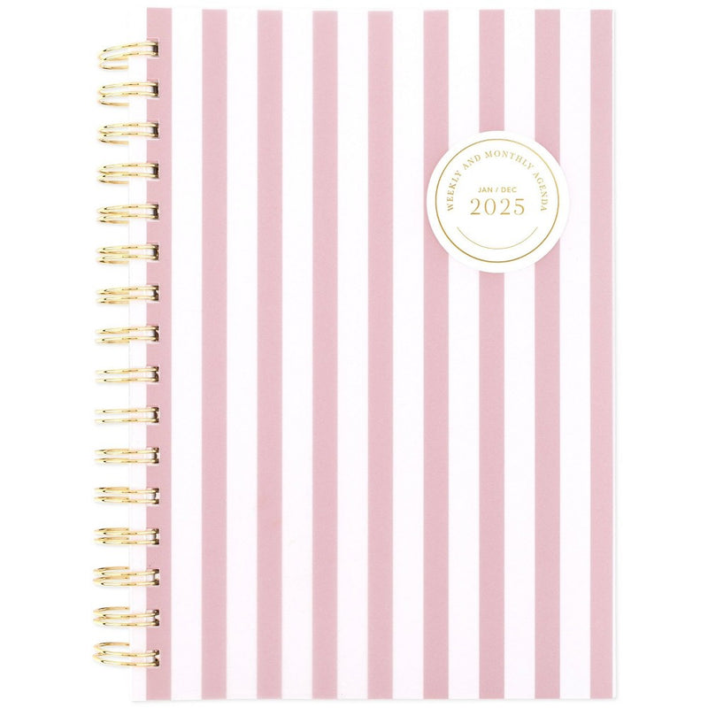 Sugar Paper Essentials 2025 Weekly/Monthly Planner 6.125"x8.5" Frosted Roe Stripe: Non-Toxic, Acid-Free, Twin-Wire Binding