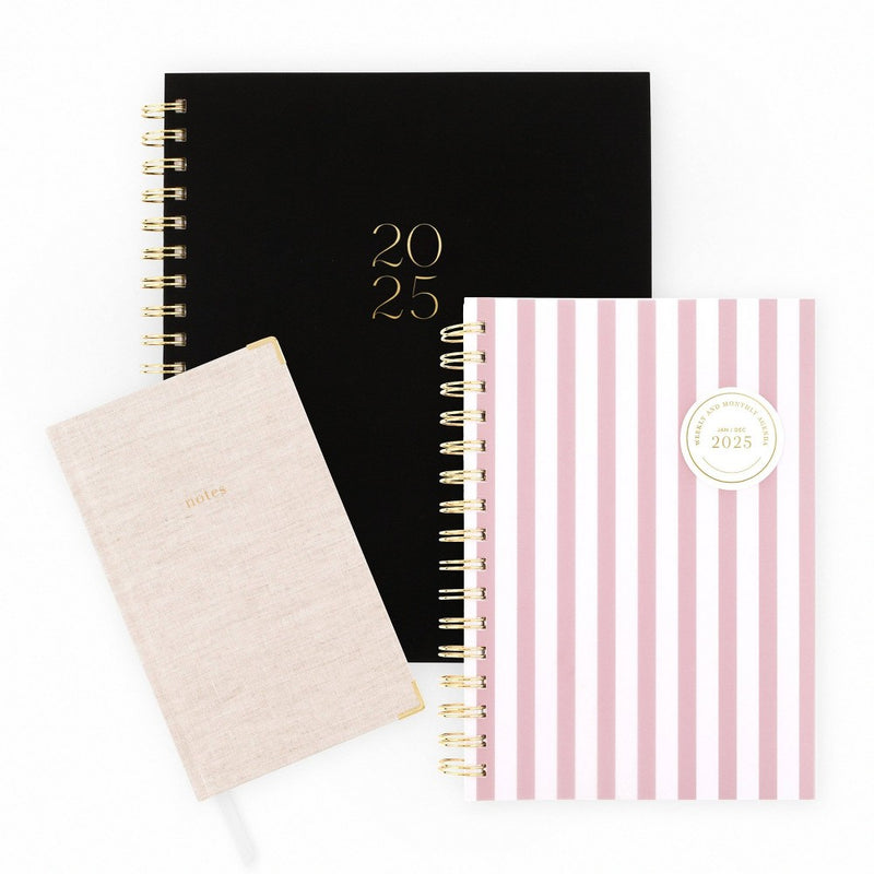 Sugar Paper Essentials 2025 Weekly/Monthly Planner 6.125"x8.5" Frosted Roe Stripe: Non-Toxic, Acid-Free, Twin-Wire Binding