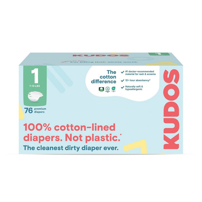 Kudos Chlorine Free Cotton-Lined Disposable Diapers - Size 1 - 76ct