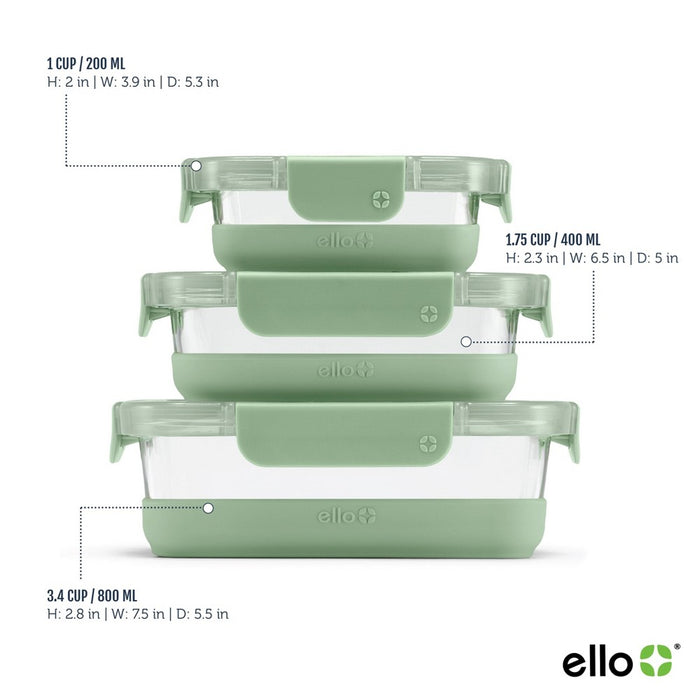Ello 6pc Glass Refresh Mixed Food Storage Set Green