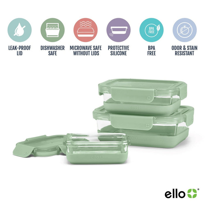 Ello 6pc Glass Refresh Mixed Food Storage Set Green