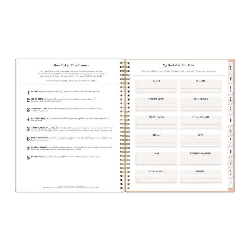 The Everygirl Planner 2025 Weekly/Monthly Planner 11.18"x9.37" Wirebound Jenna Jean: Adult Stationery, Tabs, Off-White