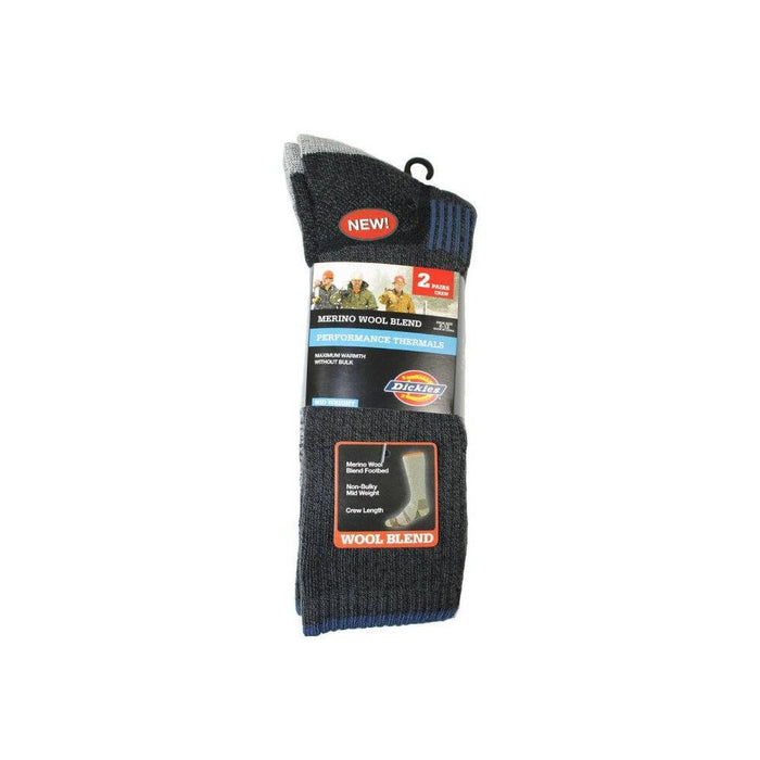 Dickies Men's Midweight Merino Wool Thermal Crew Socks 2pk - Black 6-12