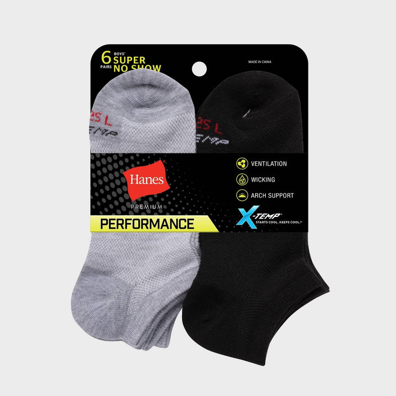 Hanes Premium Boys' 6pk No Show Footbed Socks - Colors May Vary L