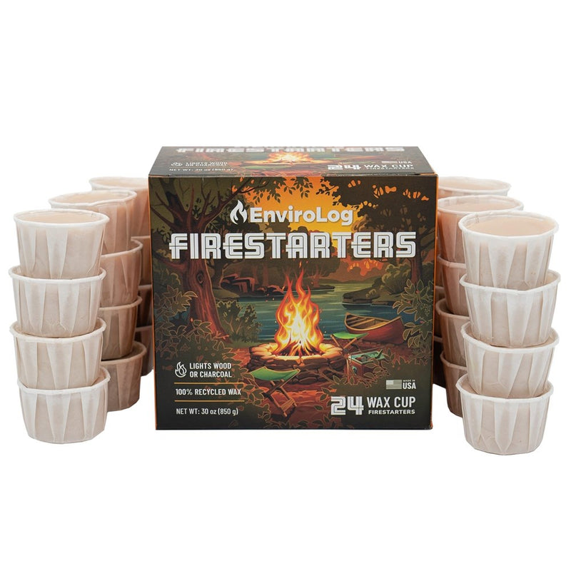 Envirolog Firestarter Cups, 24 Count, For Bonfires, Fire Pits, BBQ Charcoal Grills, Smokers, Wood Fireplaces, & Camping - Made From Recycled Materials
