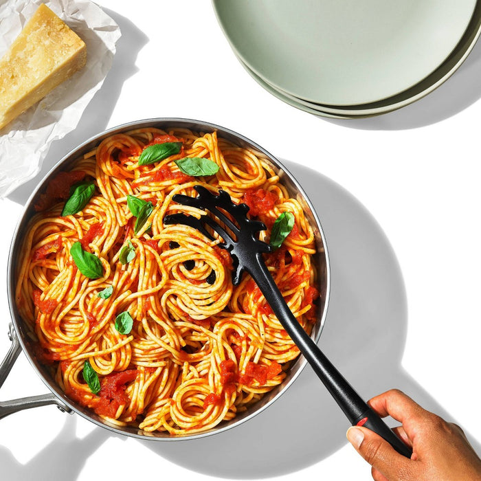 OXO 3pc Nylon Utensil Set Black: Kitchen Utensils with Soft-Grip Handle, Includes Pasta Spoon & Slotted Turner