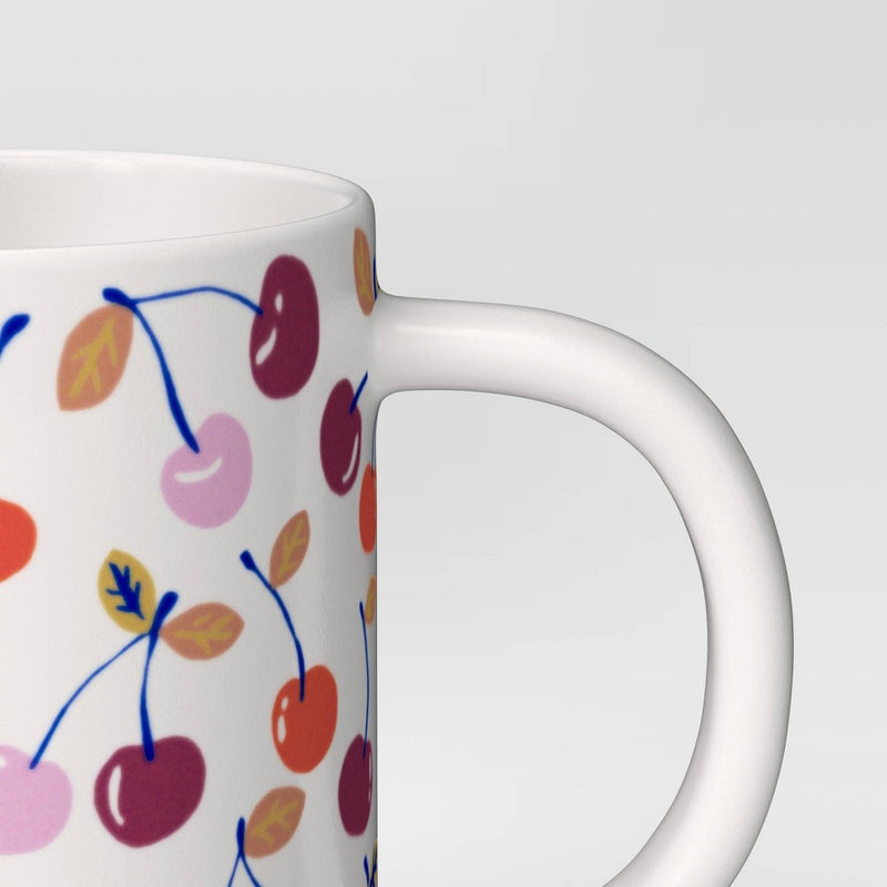 16oz Cherry Print Stoneware Mug White - Room Essentials